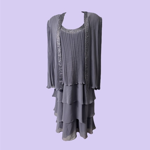 Patra Dresses & Skirts - Patra Beaded One Piece Pleated Chiffon Dress Lt Purple Sz 14